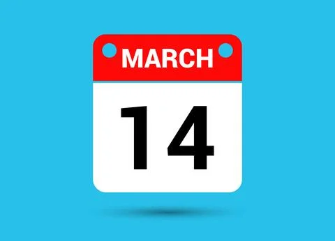 March 14 Calendar Date Flat Icon Day 14 Vector Illustration Illustrazione stock