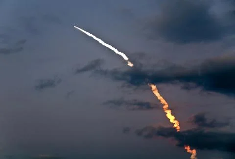March 15th 2009 launch of discovery shuttle mission sts-119 captured at boost Stock Photos