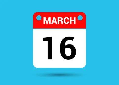 March 16 Calendar Date Flat Icon Day 16 Vector Illustration Illustrazione stock