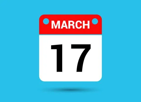 March 17 Calendar Date Flat Icon Day 17 Vector Illustration Illustrazione stock