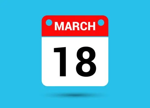 March 18 Calendar Date Flat Icon Day 18 Vector Illustration Illustrazione stock
