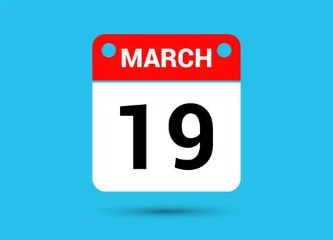 March 19 Calendar Date Flat Icon Day 19 Vector Illustration Illustrazione stock