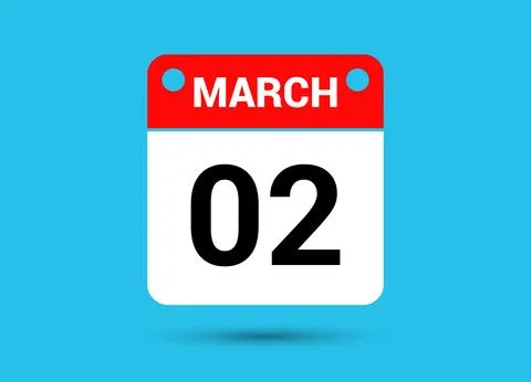 March 2 Calendar Date Flat Icon Day 2 Vector Illustration Illustrazione stock