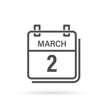 March 2, Calendar icon with shadow. Day, month. Flat vector illustration. Stock Illustration
