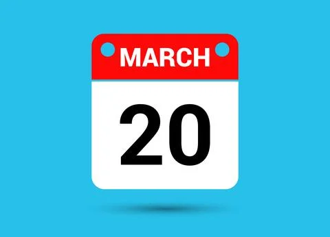 March 20 Calendar Date Flat Icon Day 20 Vector Illustration Illustrazione stock