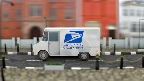 March 2019, Editorial use only, 3d animation, USPS delivery vehicle. Stock Footage 104642115