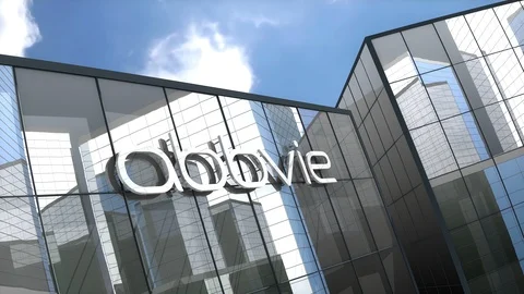 March 2019, Editorial use only, 3D animation, AbbVie logo on glass building. Stock-Footage 105095632