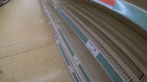 March 2020, UK, Lockdown: camera move on empty shelves panic buying Stock-Footage 126877056