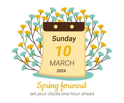 March 2024 calendar for Spring Forward poster. Graphic vector schedule with.. Stock Illustration