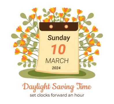 March 2024 Daylight Saving Time begins concept. Spring forward, set your cloc Stock Illustration