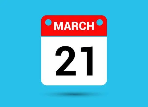 March 21 Calendar Date Flat Icon Day 21 Vector Illustration Illustrazione stock