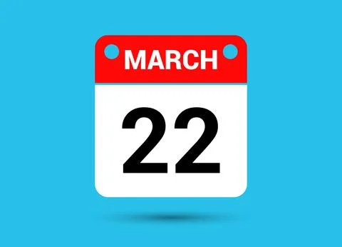 March 22 Calendar Date Flat Icon Day 22 Vector Illustration Illustrazione stock