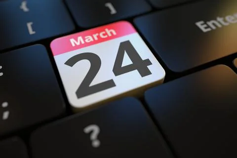 March 24 date on a keyboard key, 3d rendering 스톡 일러스트
