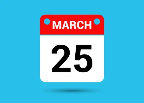 March 25 Calendar Date Flat Icon Day 25 Vector Illustration Illustrazione stock