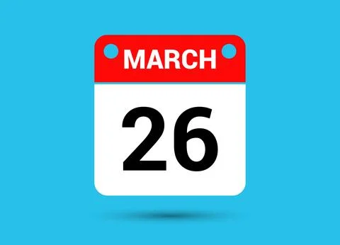 March 26 Calendar Date Flat Icon Day 26 Vector Illustration Illustrazione stock