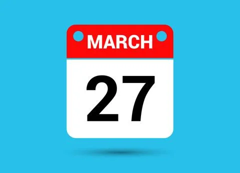 March 27 Calendar Date Flat Icon Day 27 Vector Illustration Illustrazione stock