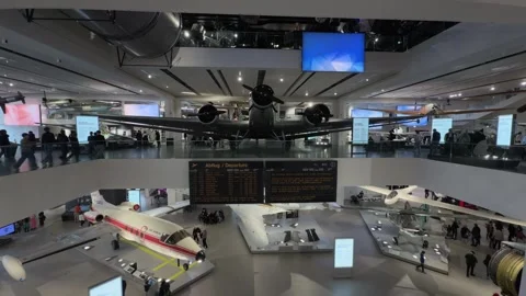 March 29, 2026. Munich, Germany. Deutsches Museum. Wide interior view of Stock Footage 332160625