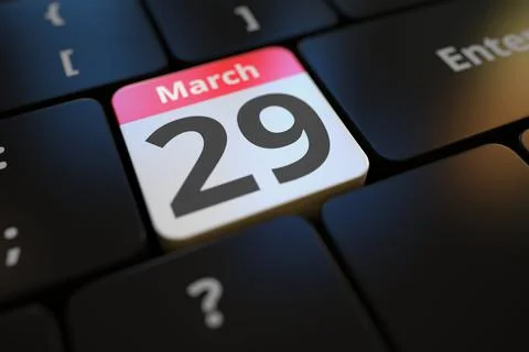 March 29 date on a keyboard key, 3d rendering イラスト素材