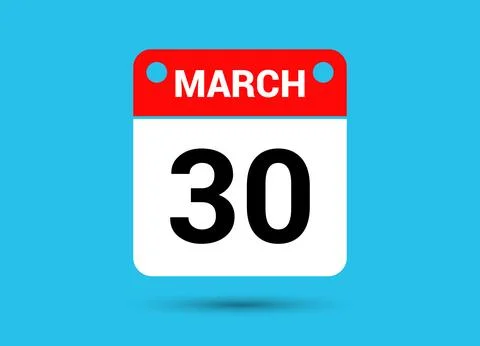 March 30 Calendar Date Flat Icon Day 30 Vector Illustration Illustrazione stock