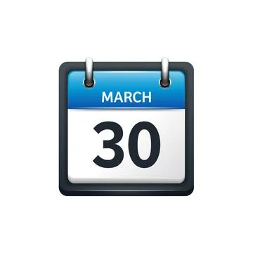 March 30. Calendar icon.Vector illustration,flat style.Month and date.Sunday Stock Illustration
