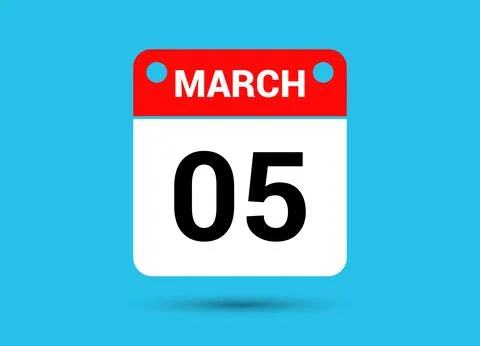 March 5 Calendar Date Flat Icon Day 5 Vector Illustration Illustrazione stock