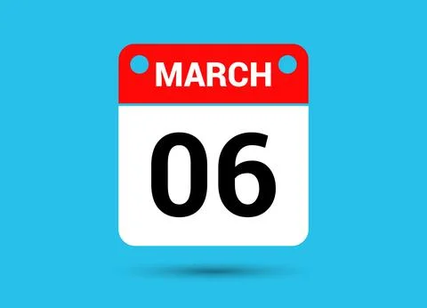 March 6 Calendar Date Flat Icon Day 6 Vector Illustration Illustrazione stock