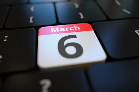 March 6 date on a keyboard key, conceptual 3d rendering イラスト素材