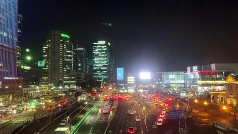 March 7, 2024, night view in front of Seoul Station, South Korea Video stock 267698106