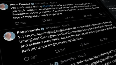 MARCH 7, 2024: Scrolling Pope Francis, X App, Profile Page on an iPhone Stock-Footage 267074738