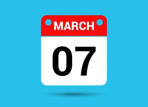 March 7 Calendar Date Flat Icon Day 7 Vector Illustration Illustrazione stock