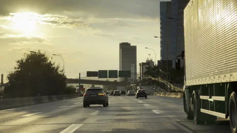MARCH 8, 2025: Traffic on Castelo Branco Highway in São Paulo, Brazil Vídeo Stock 344114147