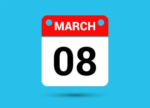 March 8 Calendar Date Flat Icon Day 8 Vector Illustration Illustrazione stock
