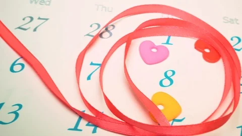March 8 on the calendar with ribbon Video stock 101280610