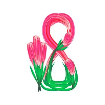 March 8. Eight of flowers. Vector illustration on isolated background. Stock Illustration