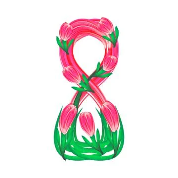 March 8. Eight of flowers. Vector illustration on isolated background. Stock Illustration