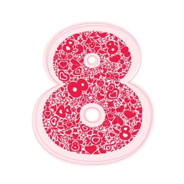 March 8 red objects on a white background Stock Illustration