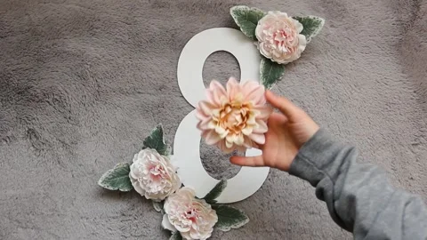 March 8. Thematic eight. Design for International Women's Day. Flowers Stock Footage 148727461