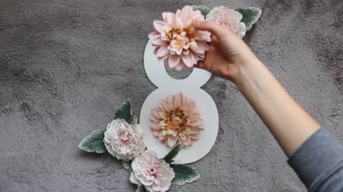 March 8. Thematic eight. Design for International Women's Day. Flowers Stock Footage 148727503