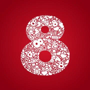 March 8 white objects on a red background Stock Illustration