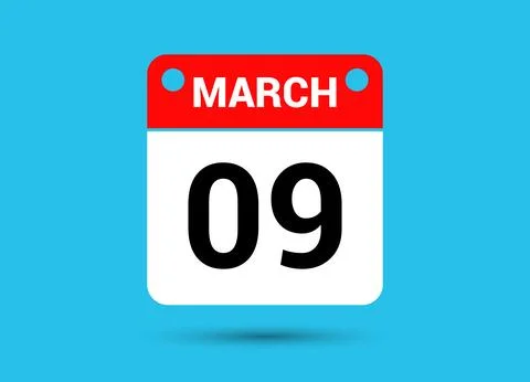 March 9 Calendar Date Flat Icon Day 9 Vector Illustration Illustrazione stock