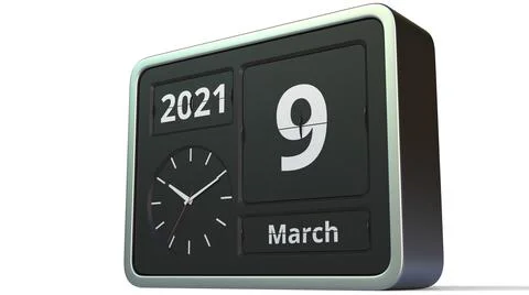 March 9 date on the flip clock calendar, 3d rendering Stock Illustration