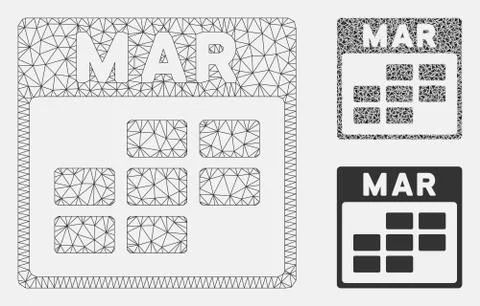 March Calendar Grid Vector Mesh Network Model and Triangle Mosaic Icon Illustrazione stock