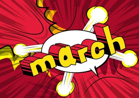 March - Comic book style word on abstract background. 스톡 일러스트