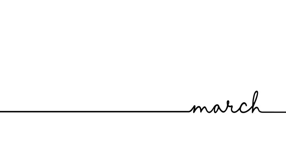 March - continuous one black line with word. Minimalistic drawing of phrase Stock-Illustration