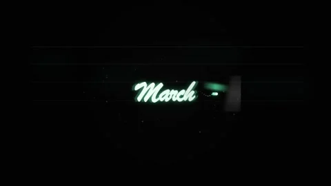 March Month Neon Text Animation Glowing Green Light Effect Dark Background Stock Footage 332695224