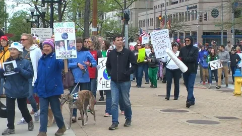 March for Science demonstrators disperse at the end of a march Stock Footage 74776464
