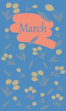 March. Spring banner. blue background, tulip. suitable for postcards, calenda Stock Illustration