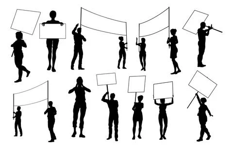 March Strike Rally Picket Protestor Silhouettes Stock Illustration