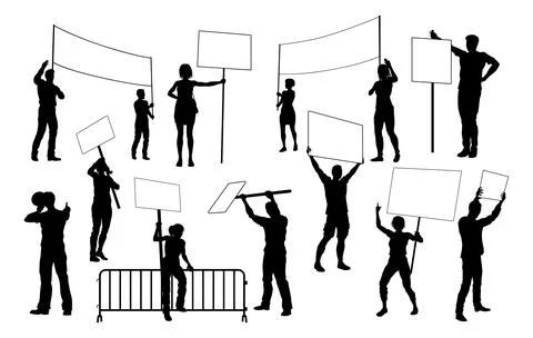 March Strike Rally Picket Protestor Silhouettes Stock Illustration