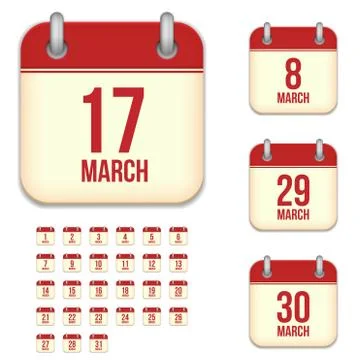 March tear-off calendar isolated vector icons set Stock Illustration